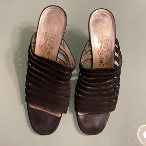 Salvatore Ferragamo black women’s suede sandals.